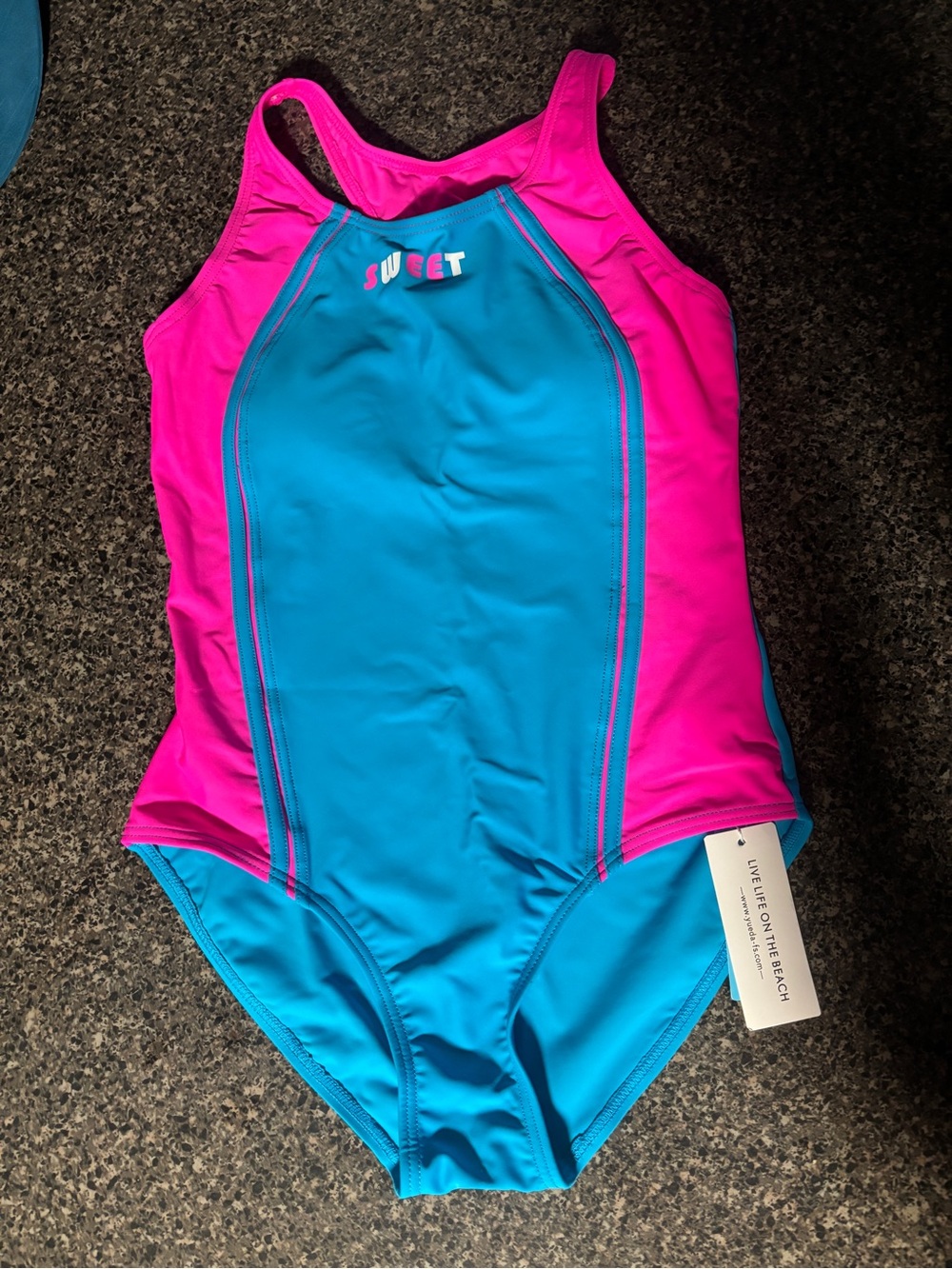 Sweet Girls' One-Piece Swim Suit in Blue & Pink